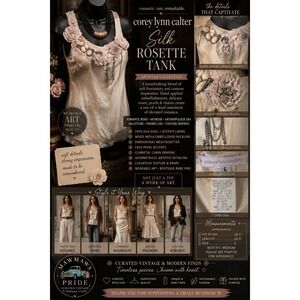Corey Lynn Calter Silk Rosette Tank Top Cream Embellished Artwear Boho Romantic‎